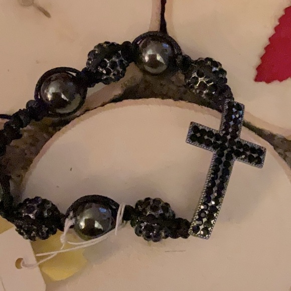 BLACK RHINESTONE CROSS BRACELET - Picture 5 of 5